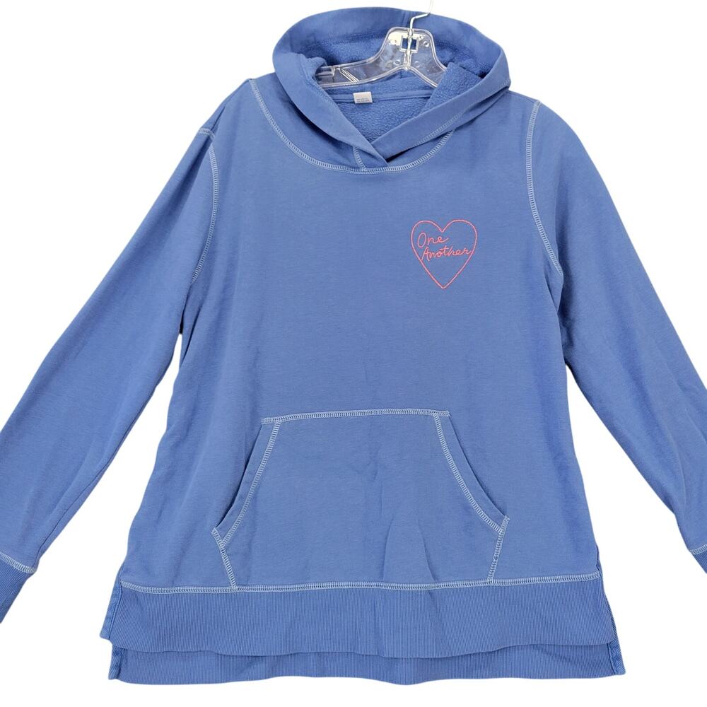 Old Navy Blue Hoodie Sweatshirt Embroidered Long Sleeves Pocket Women Size M Top